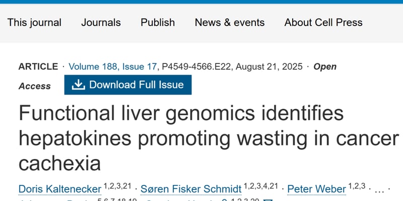癌症患者暴瘦元凶新发现：肝脏竟是恶病质“放大器”？《Cell》重磅研究揭示深层机制与治疗前景