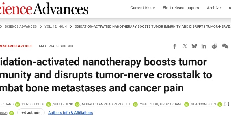 骨转移与癌痛新突破！氧化激活纳米疗法，如何重塑肿瘤免疫，阻断肿瘤-神经串扰？
