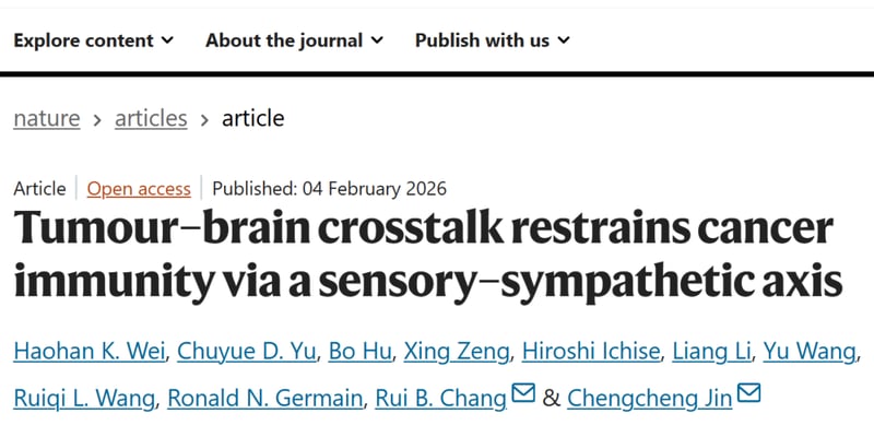 大脑竟成肿瘤‘帮凶’？Nature重磅揭示肿瘤-大脑双向通讯，颠覆抗癌免疫认知！