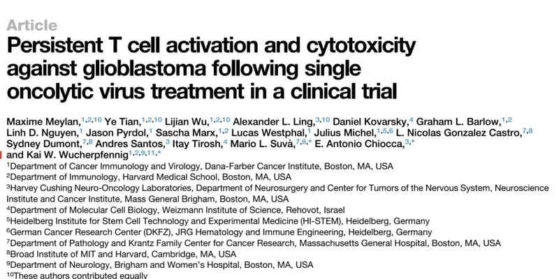 重磅突破：单次注射溶瘤病毒，如何激活T细胞持久抗击胶质母细胞瘤，延长患者生存期？