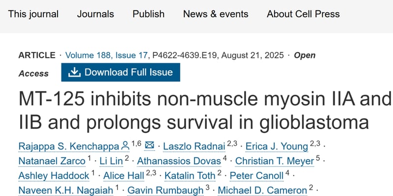 胶质母细胞瘤新希望：MT-125靶向非肌肉肌球蛋白II，攻克脑瘤侵袭与复发难题