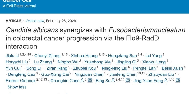 肠道真菌与细菌“勾结”促癌？上海交大最新研究揭秘结直肠癌新机制