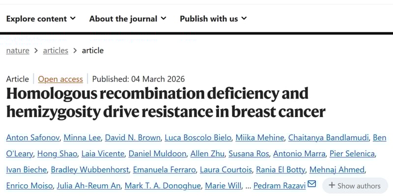 胚系BRCA2突变乳腺癌易耐药？Nature最新：选对首发药物是关键