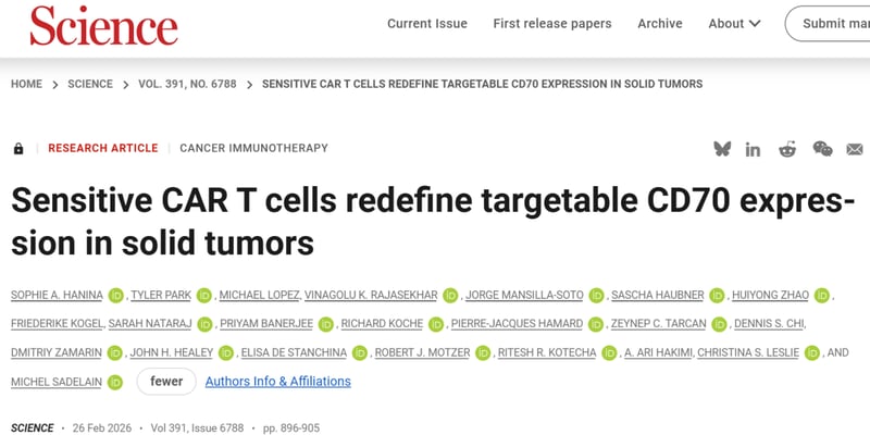 看见“隐身”癌细胞！《Science》重磅突破：超灵敏CAR-T攻克实体瘤难题
