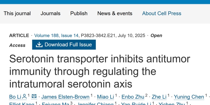 Cell重磅：抗抑郁药竟成PD-1神助攻！揭秘血清素如何激活免疫系统
