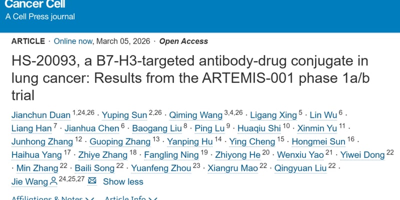 肺癌治疗新突破：B7-H3靶向ADC药物HS-20093临床数据公布，为复发难治患者点燃希望