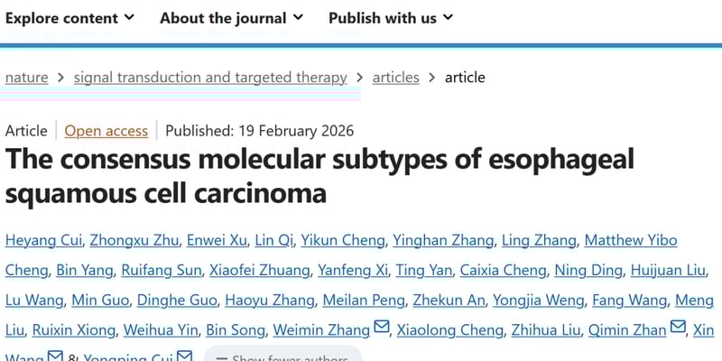 食管鳞癌治疗突破：四大分子亚型定义精准医疗新标准，助力延长生存期