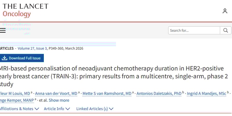 HER2阳性乳腺癌新辅助治疗要做满9周期吗？TRAIN-3提示：MRI早期应答者或可缩短化疗