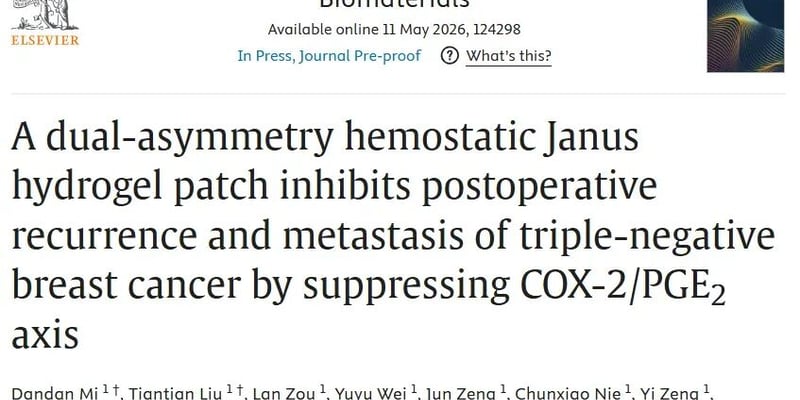 三阴性乳腺癌术后复发转移怎么防？新型双效水凝胶贴片突破止血与抗癌双重瓶颈