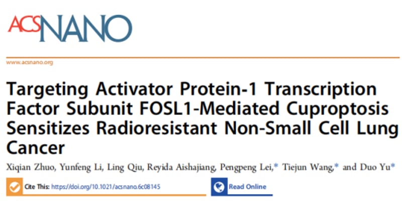 非小细胞肺癌放疗耐药怎么办？ACS Nano揭秘铜死亡纳米增敏破局新策略