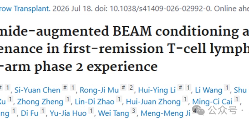 T细胞淋巴瘤缓解后如何防复发？西达本胺联合BEAM预处理方案显著提升2年生存率